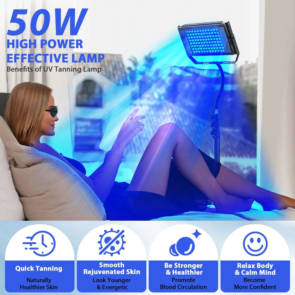 Nueva lámpara de bronceado ultravioleta, lámpara Solarium con trípode de 50W para cuerpo bronceado, 48 Uds., longitud de onda de lámpara de luz azul de 460nm y 480nm, cuidado de la piel