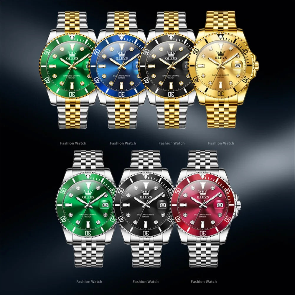 Reloj OLEVS 9809 para hombre, original, resistente al agua, luminoso, de cuarzo, de acero inoxidable, de marca reconocida, con calendario, estilo ejecutivo