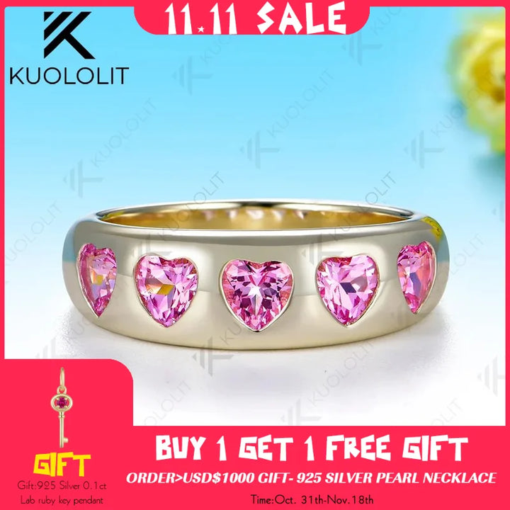 Anillo de Compromiso Kuololit con Zafiro Rosa Cultivado en Laboratorio de 1.5CTW, Anillo Personalizado para Mujer, Oro Amarillo Sólido de 14K/10K, para Regalos de Navidad y Fiestas