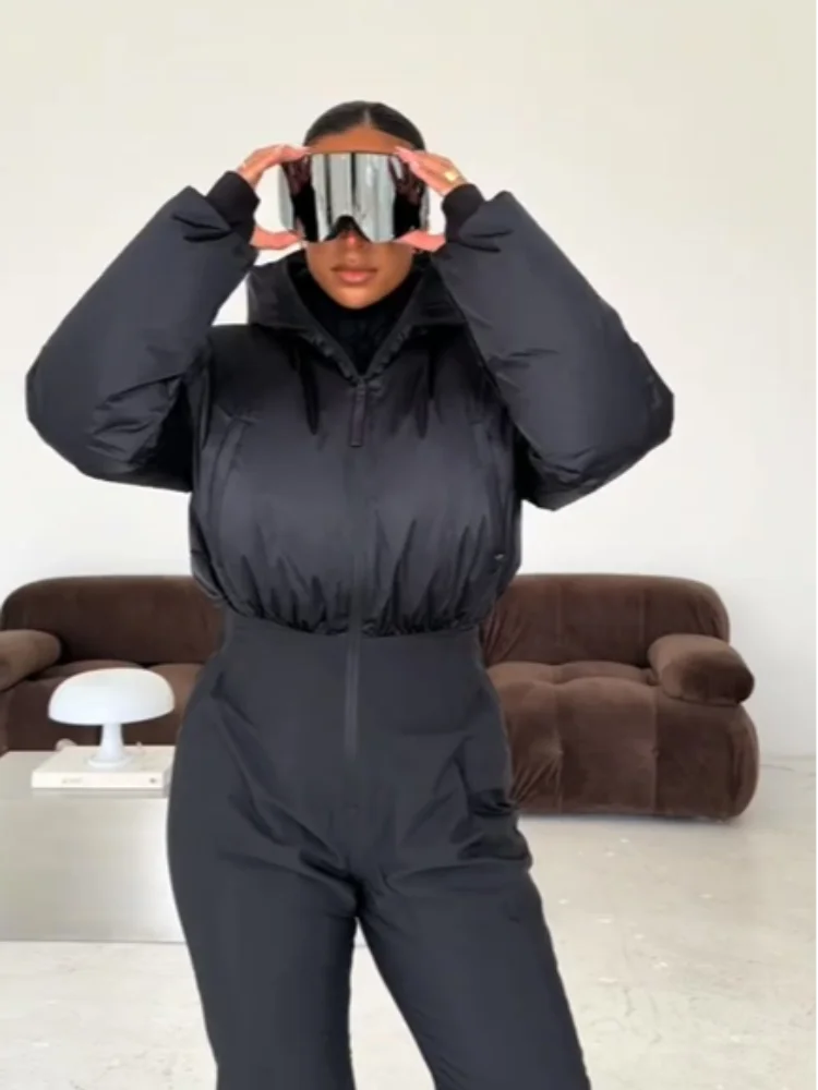 Mono de esquí casual y grueso para mujer, con cuello alto, manga larga, cremalleras y cintura alta, mono de esquí para dama, ropa de esquí femenina de invierno 2026, novedad