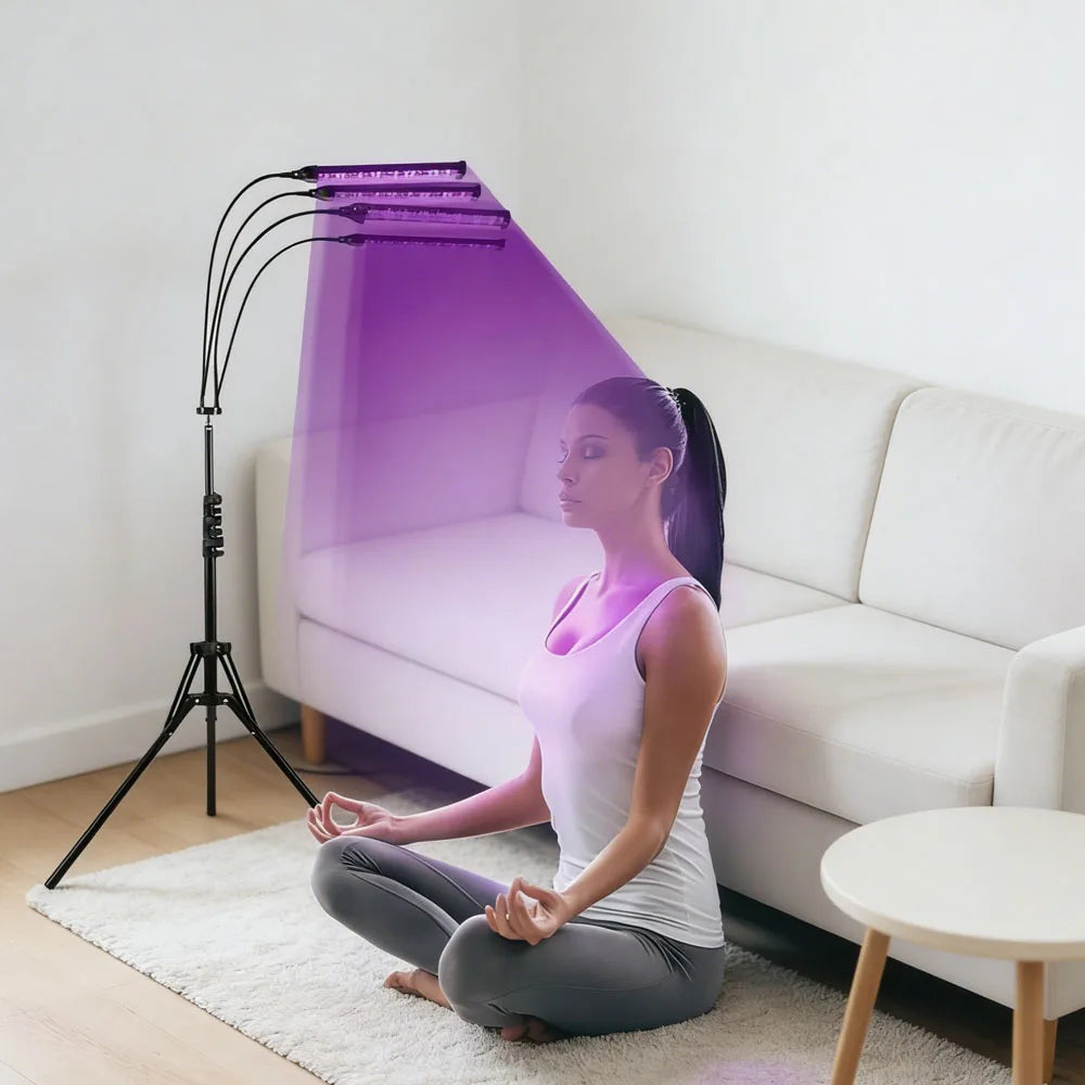 Lámpara de Bronceado Ultravioleta LED con Trípode de Piso, 4 Tubos, Conector USB para Uso en Casa o Gimnasio