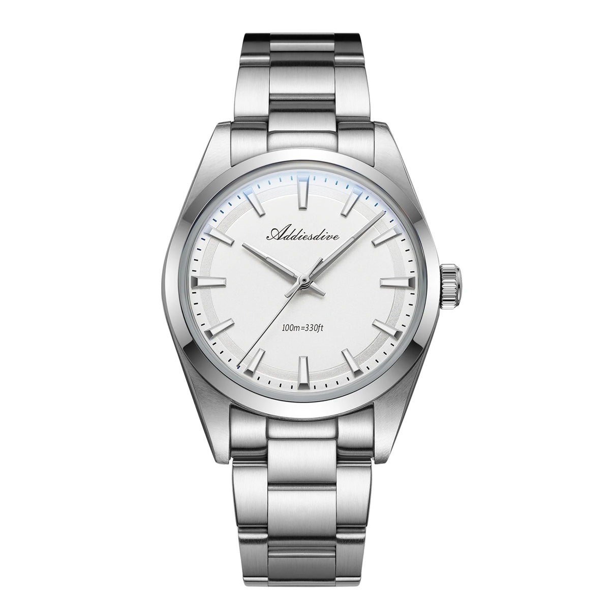 Reloj de cuarzo casual de negocios para hombre ADDIESDIVE, luminiscencia BGW9, resistente al agua 100M, reloj de vestir de acero inoxidable para uso diario en oficina, 36mm