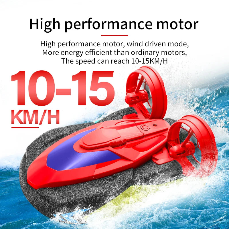 Barco de control remoto 2 en 1 de agua y tierra, aerodeslizador anfibio, 2.4G EPP, rotación de 360°, impermeable, coche RC de alta velocidad, barco aerodeslizador