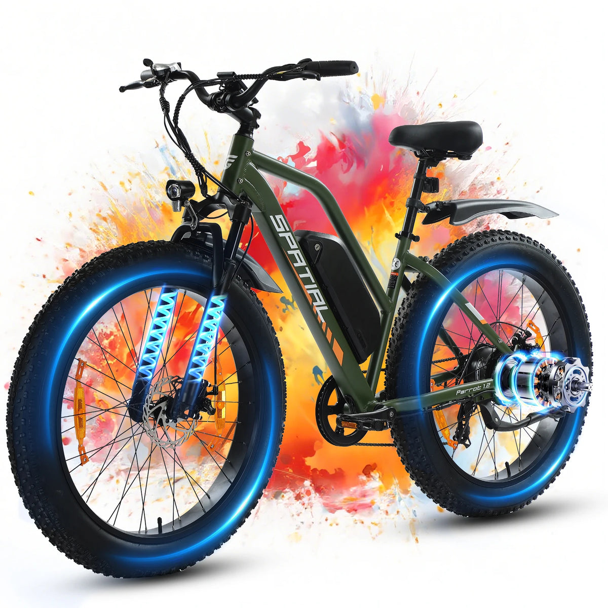 Bicicleta eléctrica SPATIAL Parrot, motor de 250W, batería de 48V13Ah, tamaño de neumático de 26", 7 velocidades, aleación de aluminio, autonomía de hasta 65 km, bicicleta urbana para mujer