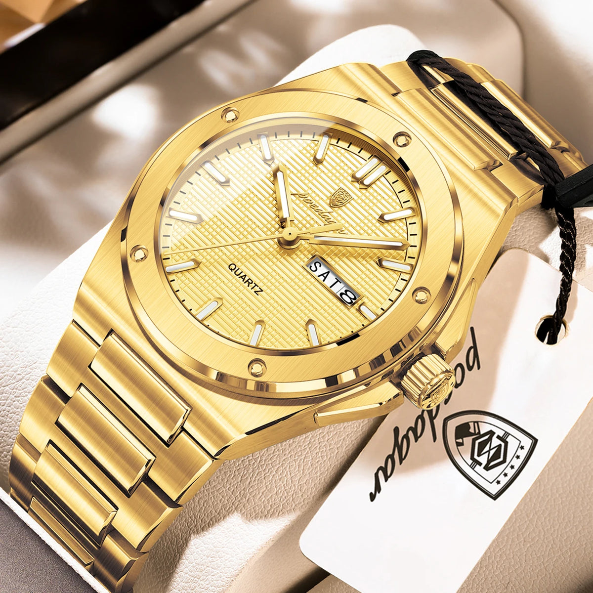 Reloj de pulsera para hombre POEDAGAR, original, de cuarzo, con fecha y día, resistente al agua, luminoso, de acero inoxidable, moderno.