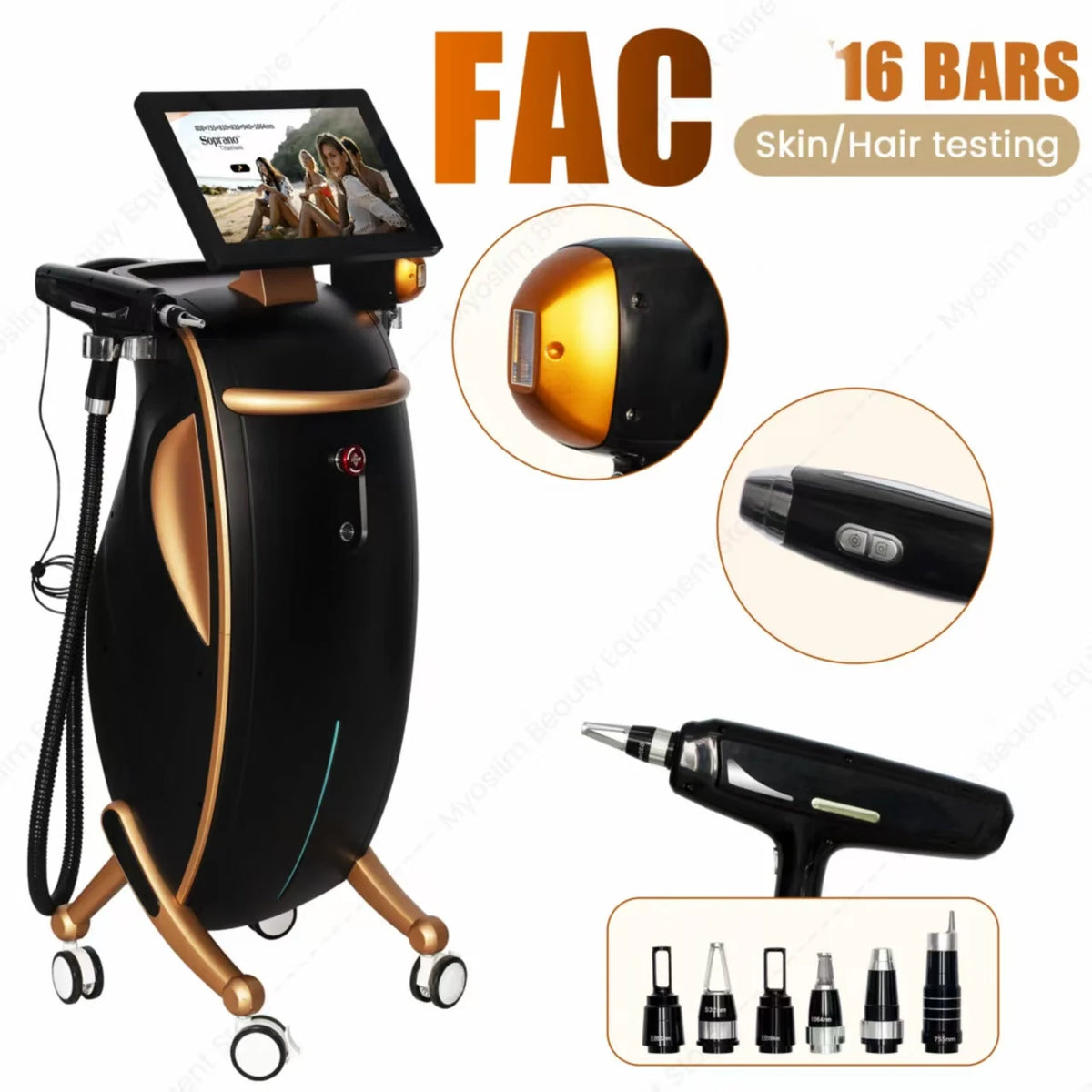 Analizador de piel y cabello, máquina de belleza multifuncional 3 en 1 con 6 longitudes de onda, láser de diodo para depilación y láser de picosegundos para eliminación de tatuajes.
