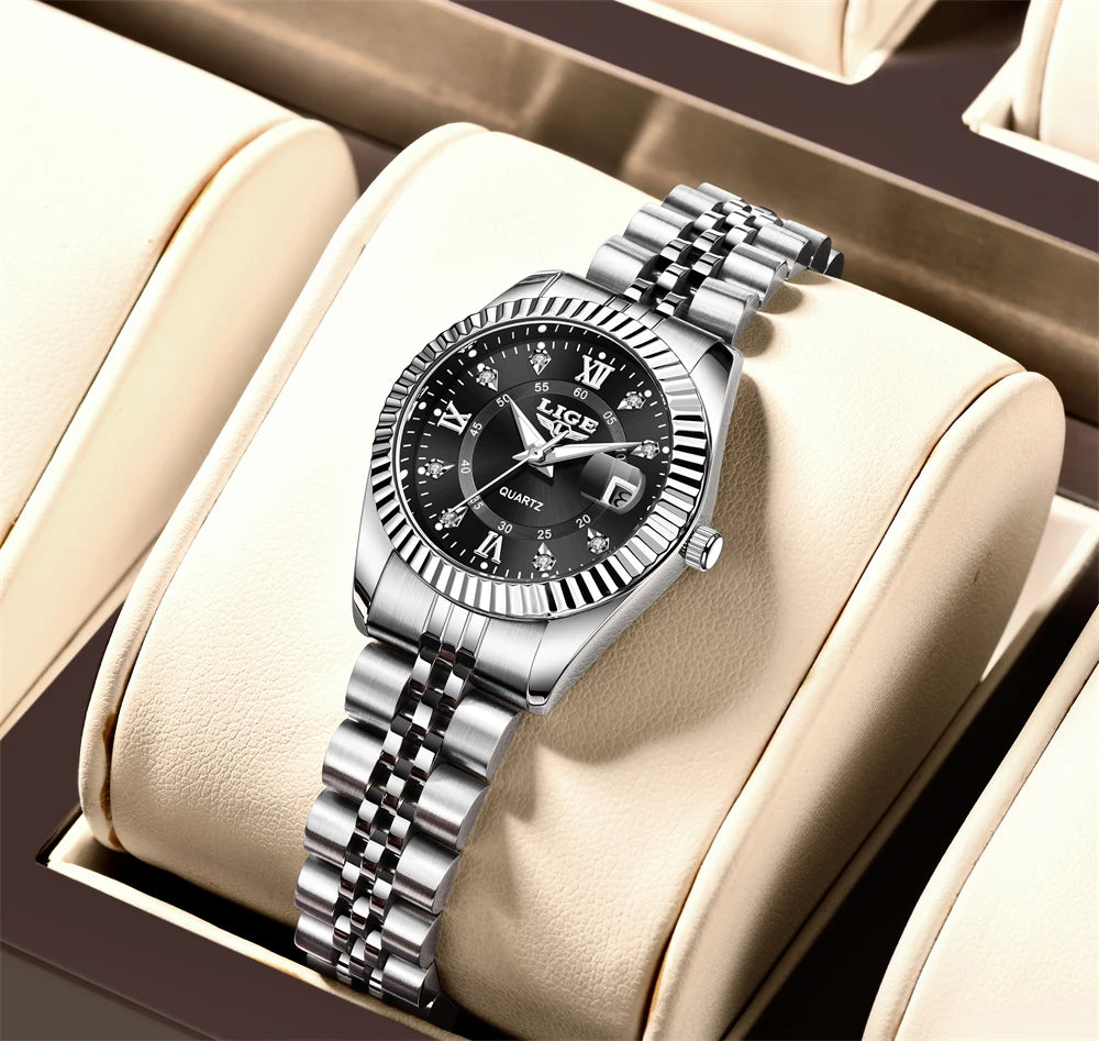 Reloj LIGE de moda para mujer, de acero inoxidable, resistente al agua, con fecha automática, elegante reloj de pulsera para dama, reloj de cuarzo original de lujo para mujer