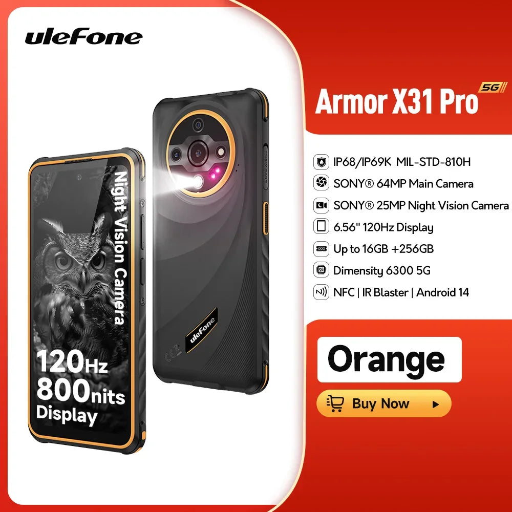 Teléfono resistente Ulefone Armor X31 Pro 6,56'' Hasta 16GB+256GB 6050mAh NFC Smartphone Android 14