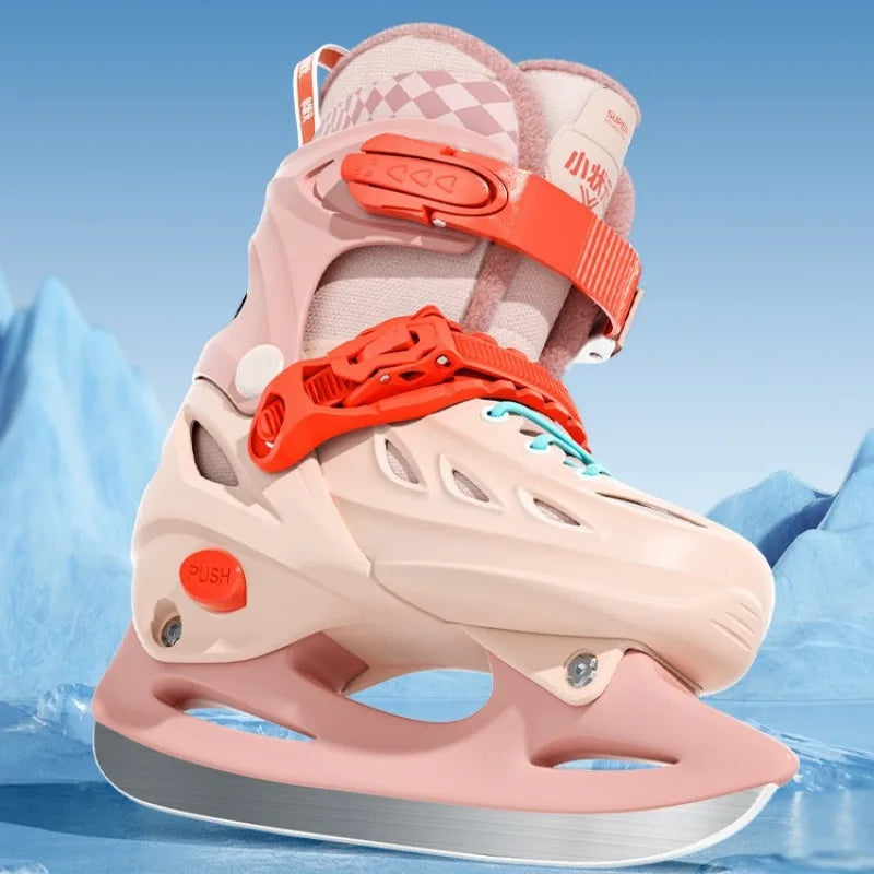 Patines de hielo ajustables para niños, disponibles en 3 tallas, botas para patinaje artístico sobre hielo, con forro de lana para mantener los pies calientes, cuchillas de acero inoxidable, patines de hielo para niños y n