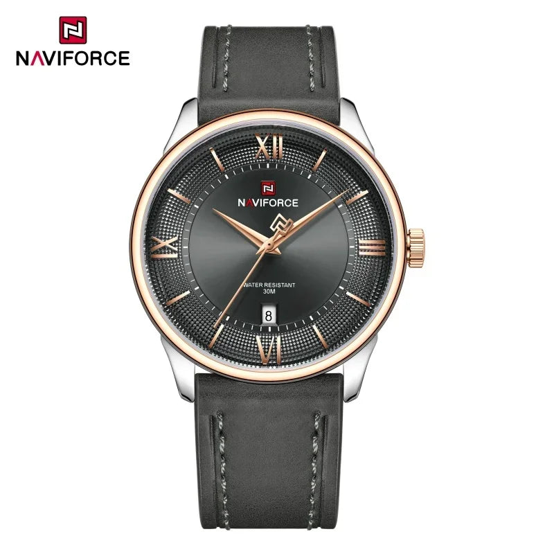 NAVIFORCE Watches for Man Quartz Calendar Display 3ATM Waterproof Leather Strap Male Business Casual Fashion Men's Gift NF9272L