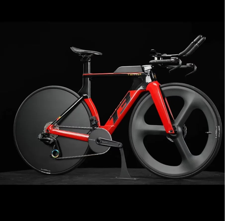 Bicicleta de carretera TWITTER T3 TT Racing de fibra de carbono, con cambio electrónico inalámbrico WheelTop TX-TT7110-2*12S y frenos de disco hidráulicos