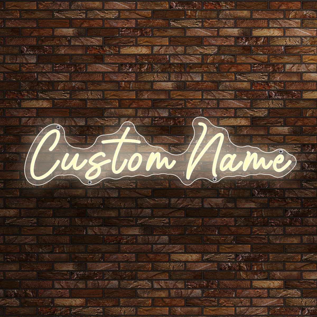 Letrero de neón personalizable con «Custom Name» en blanco