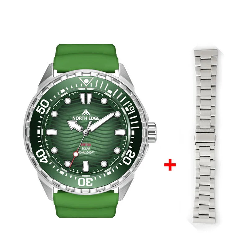 Reloj de buceo solar NORTH EDGE TRITON para hombre, reloj deportivo de buceo profesional de lujo con cuarzo, acero inoxidable 316L y sumergible a 300 m