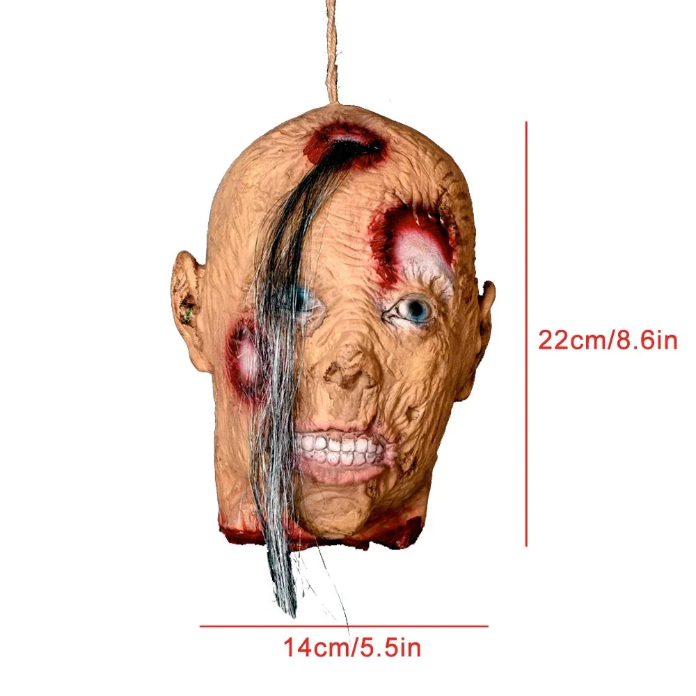 Decoración de Halloween casa embrujada Horror pelo largo cabeza simulada Ghos colgante accesorios de Halloween habitación Escape colgante con cuentas