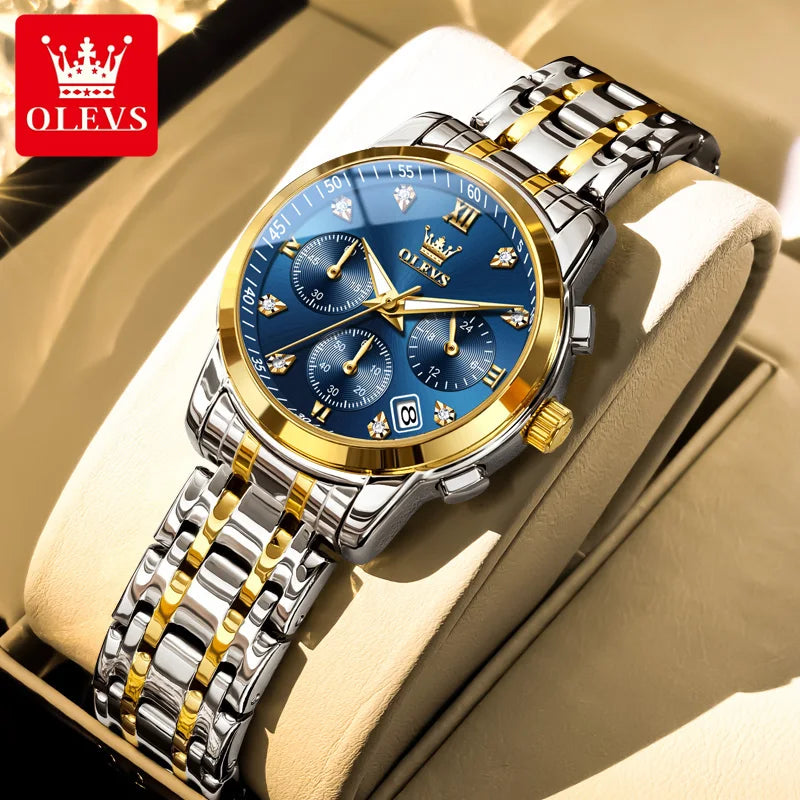 Reloj OLEVS 2858 nuevo para mujer, de cuarzo, moderno, clásico, resistente al agua, luminoso, con fecha, cronógrafo, de marca de lujo, original para mujer