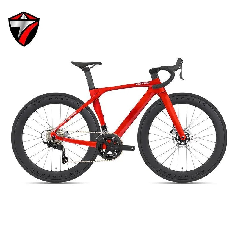 Bicicleta de carretera TWITTER T10pro 105 R7120-24S de fibra de carbono T800, freno de disco hidráulico R7070, juego de bielas huecas de aleación de aluminio SRAM RIVAL 34-50T
