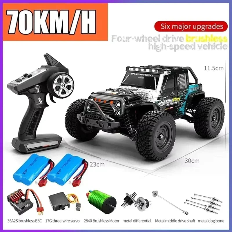 Coche teledirigido SCY16101 16102 de alta velocidad 70 km/h, coche teledirigido con tracción a las cuatro ruedas para niños, motor sin escobillas con LED