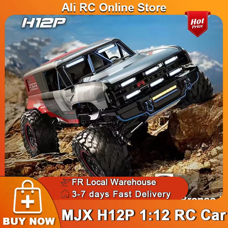 Coche RC MJX HYPER GO 1/12 H12P Original y Genuino, 3500KV Sin Escobillas, Alta Velocidad, Control Remoto de 2.4Ghz, Coche RC Profesional para Escalada, Tracción en las Cuatro Ruedas, Todoterreno, RTR ﻿ Juguete para Niño