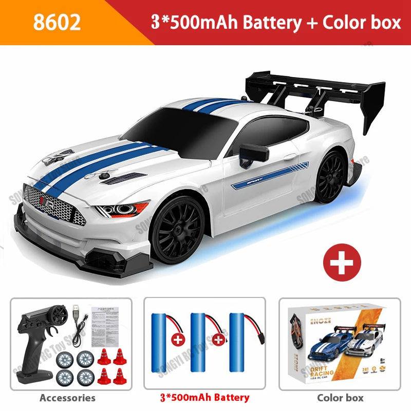 Coche de drift a control remoto 4WD, vehículo de carreras de alta velocidad con luces LED, radio de 2.4GHz, juguete de camioneta todoterreno 4x4 para niños