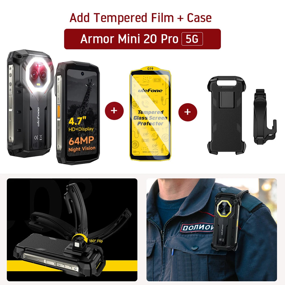 Ulefone Armor Mini 20 Pro Teléfono resistente de 4,7" Smartphone 5G Android 14 6200mAh 16GB(8+8) 256GB 64MP Visión nocturna Carga rápida de 33W