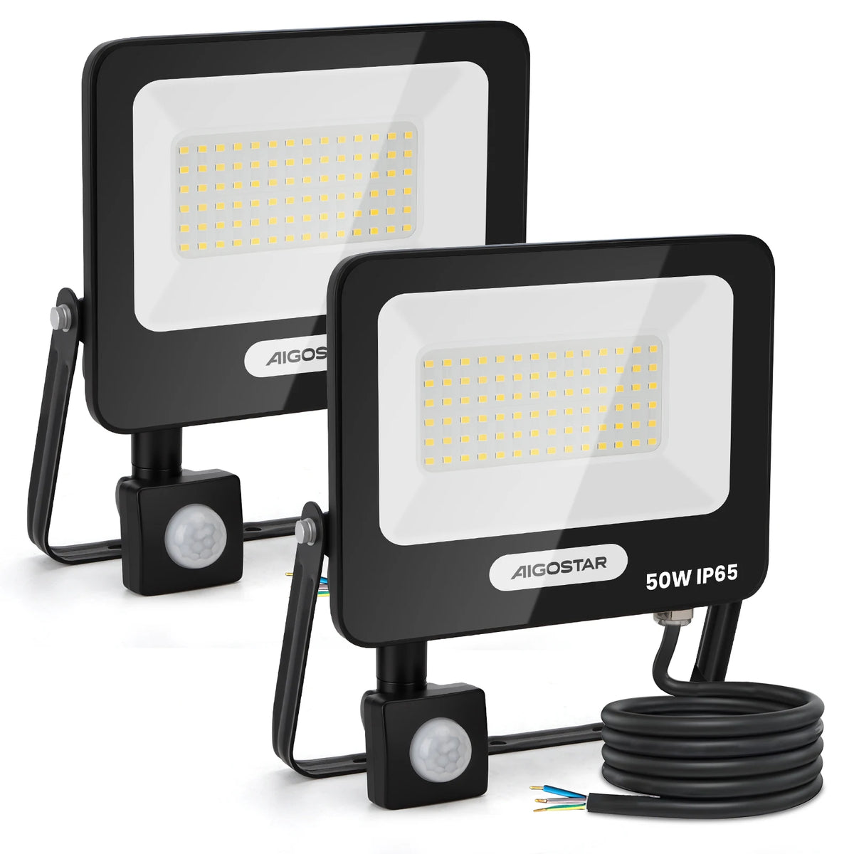 Aigostar 50W LED Floodlight with PIR Motion Sensor, 4600LM Brightness, IP65 Waterproof, Adjustable for Outdoor Use in Garden, Patio, and Garage, Super Bright Security Light, Energy Efficient Outdoor Lighting