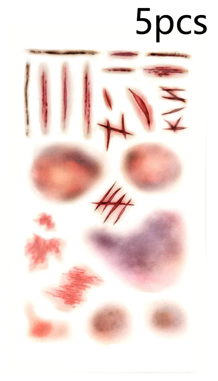5/10 Uds. Pegatinas de tatuaje temporal de cicatriz de Halloween, tatuaje facial de coágulo de sangre roja, regalos de Cosplay impermeables para hombres y mujeres, decoración de fiesta