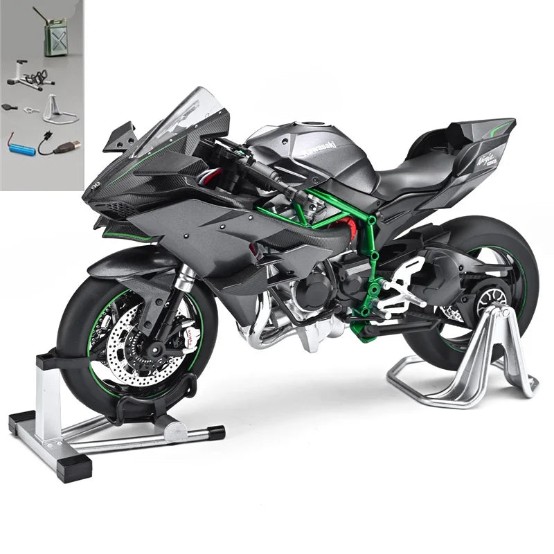 Key Control 1:9 H2 H2R Aleación Carreras Motocicleta Modelo Diecast Juguete Pista Deportes Motocicleta Modelo Sonido Luz Con Spray Regalo para Niños