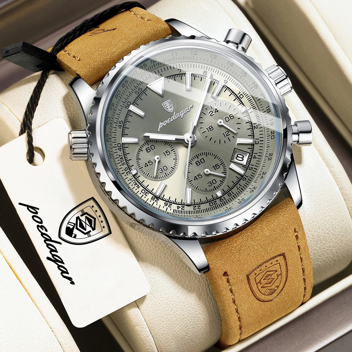 Reloj de cuarzo para hombre POEDAGAR, de negocios, resistente al agua, luminoso, con cronógrafo, fecha, correa de piel y diseño de moda