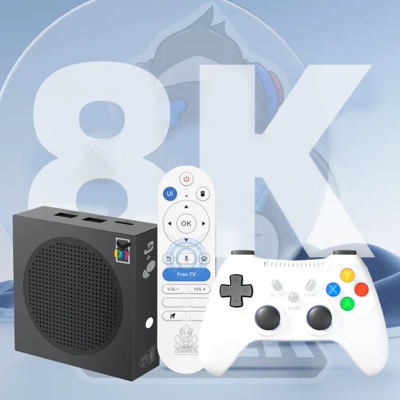 Consola de videojuegos Android TV G8, con procesador de cuatro núcleos, sistema dual, resolución 4K HD, velocidad de 100 Mbps, 60 000 juegos retro, 400 juegos de PSP, WiFi, Bluetooth, mando inalámbrico de 2,4 GHz.