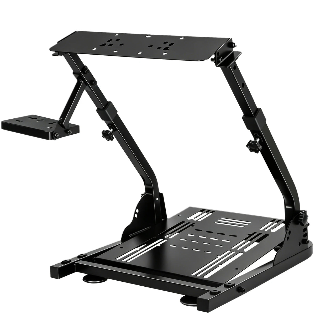 Soporte plegable para volante de carreras, ajustable y universal, fabricado en acero al carbono, con pies antideslizantes para entusiastas de los simuladores de carreras.