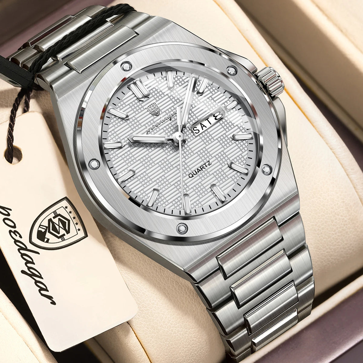 POEDAGAR Fashion Quartz Man Wristwatch Waterproof Luminous Date Week Men Clock Stainless Steel Casual Men's Watches Reloj Hombre