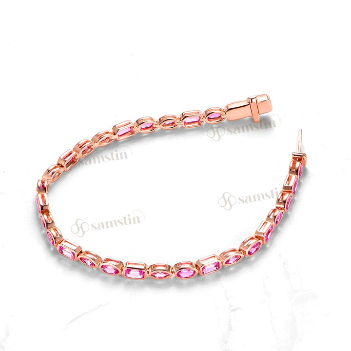 Pulsera de Tenis Kuololit con Zafiro Rosa y Esmeralda Marquise Oval de Laboratorio de 10CTW para Hombre y Mujer, Pulsera de Oro de 14K y 10K para Compromiso o Navidad