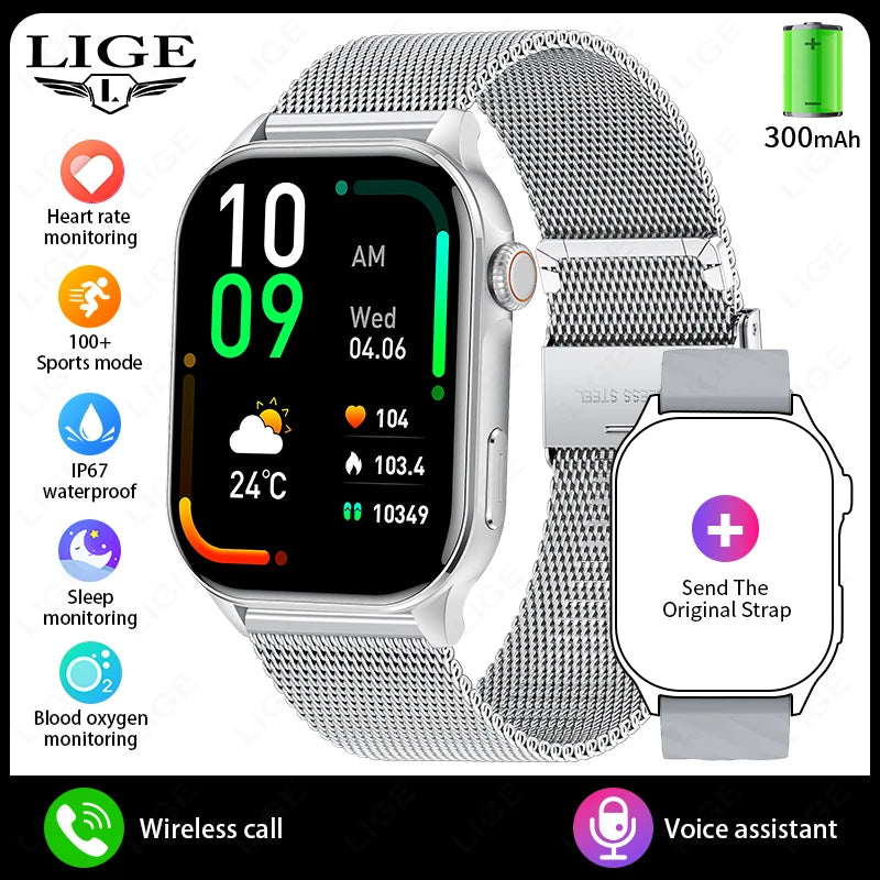 LIGE For Android iOS Smart Watch 2.01" Full Touch Screen Bluetooth Call Heart Rate Waterproof Sports Bracelet Smartwatch Women