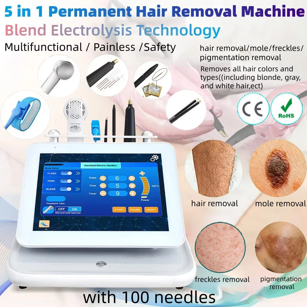 Máquina de Depilación Permanente 5 en 1, Eliminación de Pecas y Lunares, Electrólisis, Depilación Indolora, Depilación de Bikini