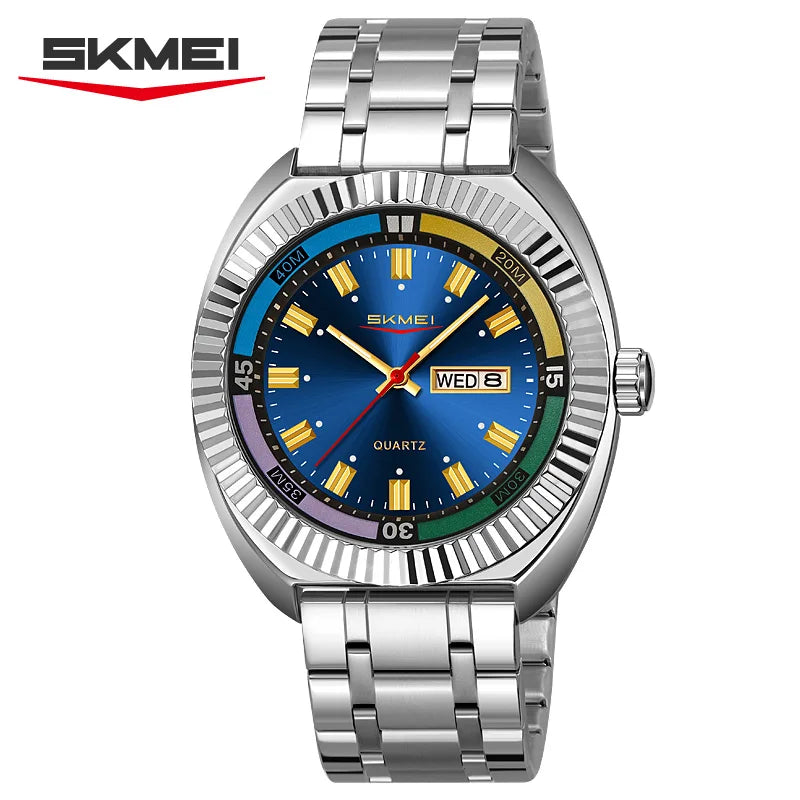 SKMEI 9353 Luxury Colorful Classic Male Quartz Movement Alloy Stainless Steel Watch Business Men Wristwatches Clock Hands Gift