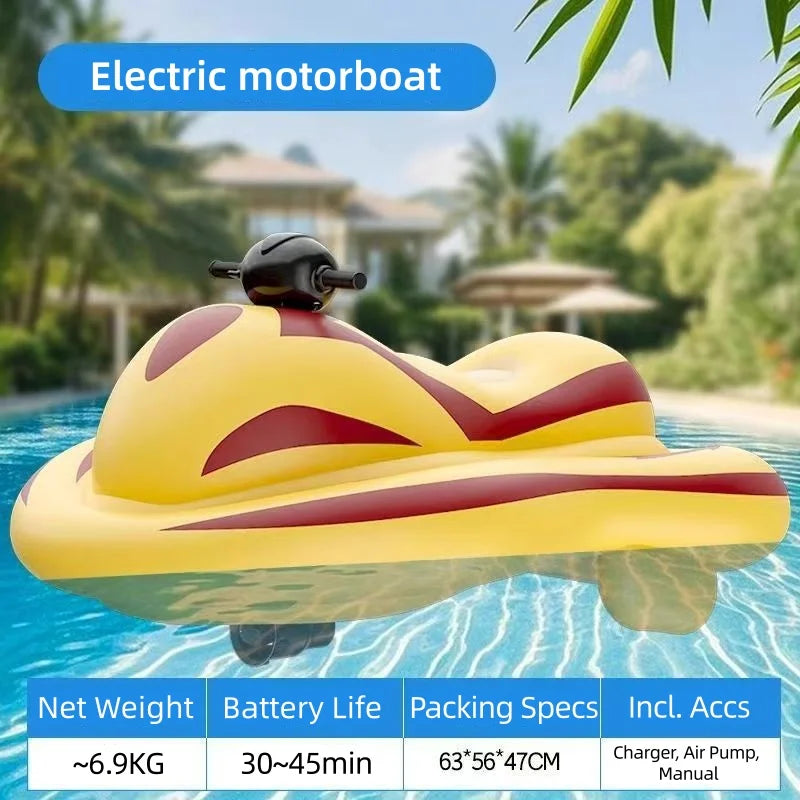 Moto acuática eléctrica inflable, con una velocidad de 6 a 8 km/h, resistente al agua (IPX7), ideal para niños y adultos, un juguete motorizado para la piscina.