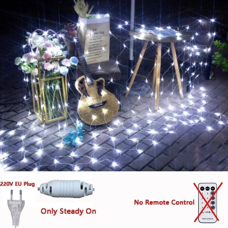 Guirnalda de luces LED de malla para Navidad, cortina de luces de hadas, resistente al agua para exteriores, 3M-18M, para decoración de fiestas, jardines y bodas
