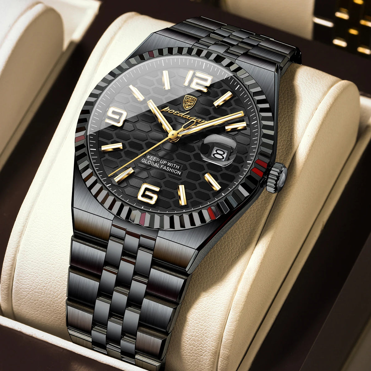 Reloj de hombre original de alta calidad POEDAGAR, resistente al agua, luminoso, con fecha, reloj de lujo para hombre, de acero inoxidable, de cuarzo, incluye caja