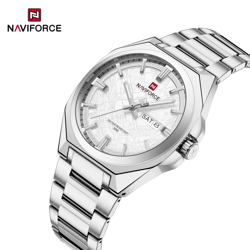 Reloj NAVIFORCE nuevo para hombre, resistente al agua 3ATM, cuarzo, luminoso, con fecha, acero inoxidable, para actividades al aire libre y negocios, modelo 2026