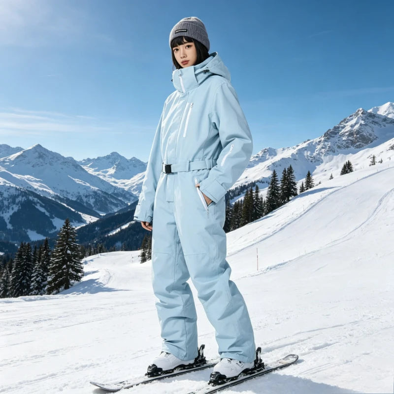 Traje de esquí unisex de una sola pieza, holgado, impermeable, cálido, de tejido grueso, de color liso, mono para snowboard, ropa de invierno para esquiar al aire libre, para hombres y mujeres.