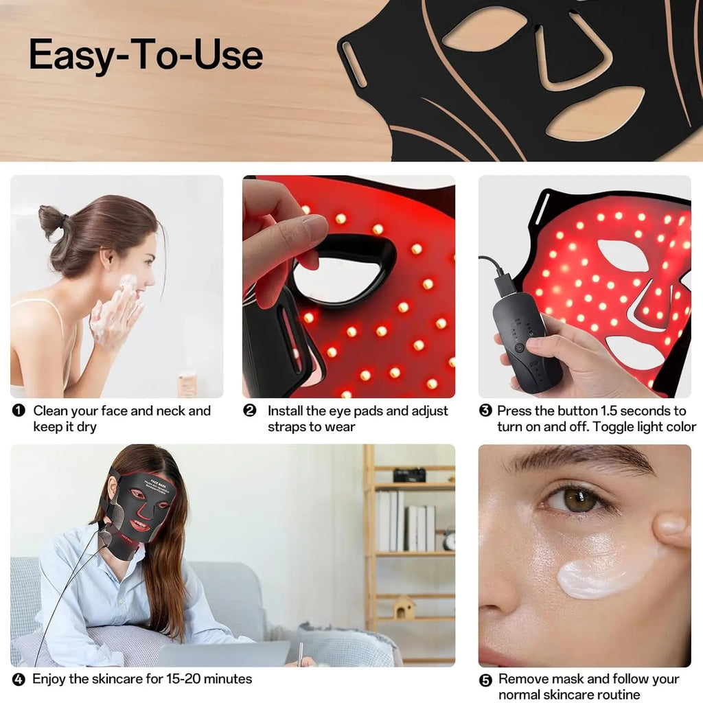 Máscara Facial y de Cuello de Silicona Flexible, 7 Colores, Máscara LED Inalámbrica de Fotones de Alta Energía, Cuidado Diario de la Piel sin Esfuerzo