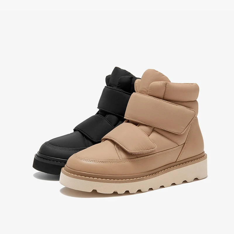 BEAUTODAY botines de mujer de tela con punta redonda plataforma de Color sólido gancho y bucle antideslizante botas de nieve de invierno hechas a mano 08064