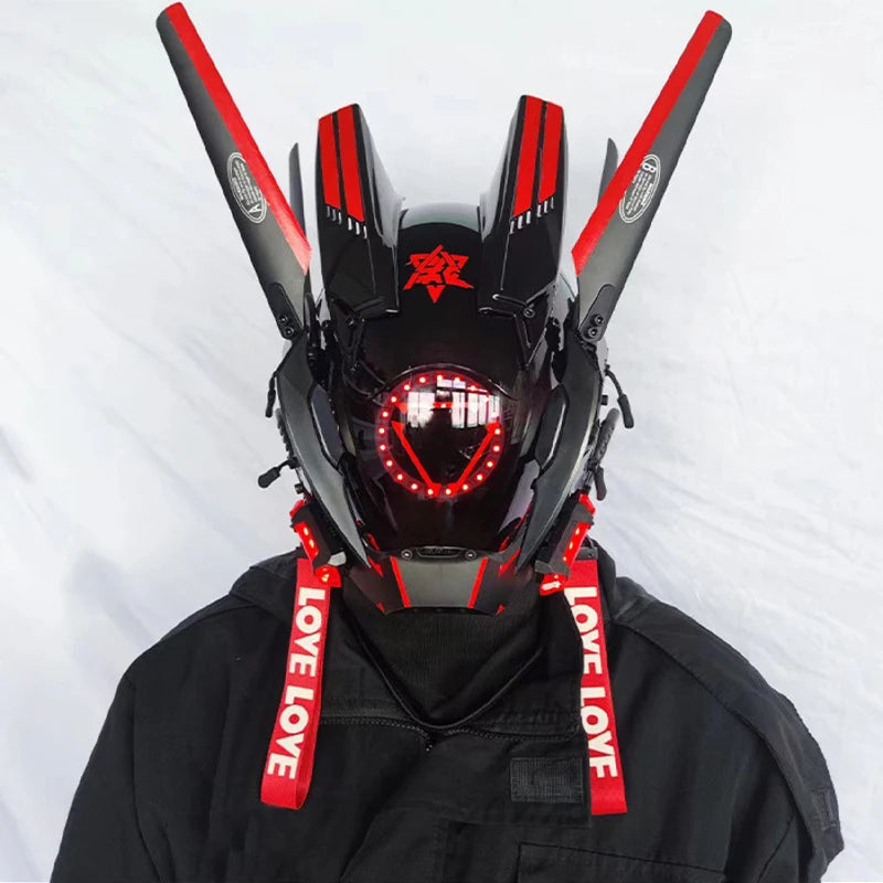 Máscara de casco nuevo Cyberpunk Samurai Robot Tech Shinobi especial Punk Techwear con luz Led máscara de Cosplay juguete niños regalo de Halloween ﻿