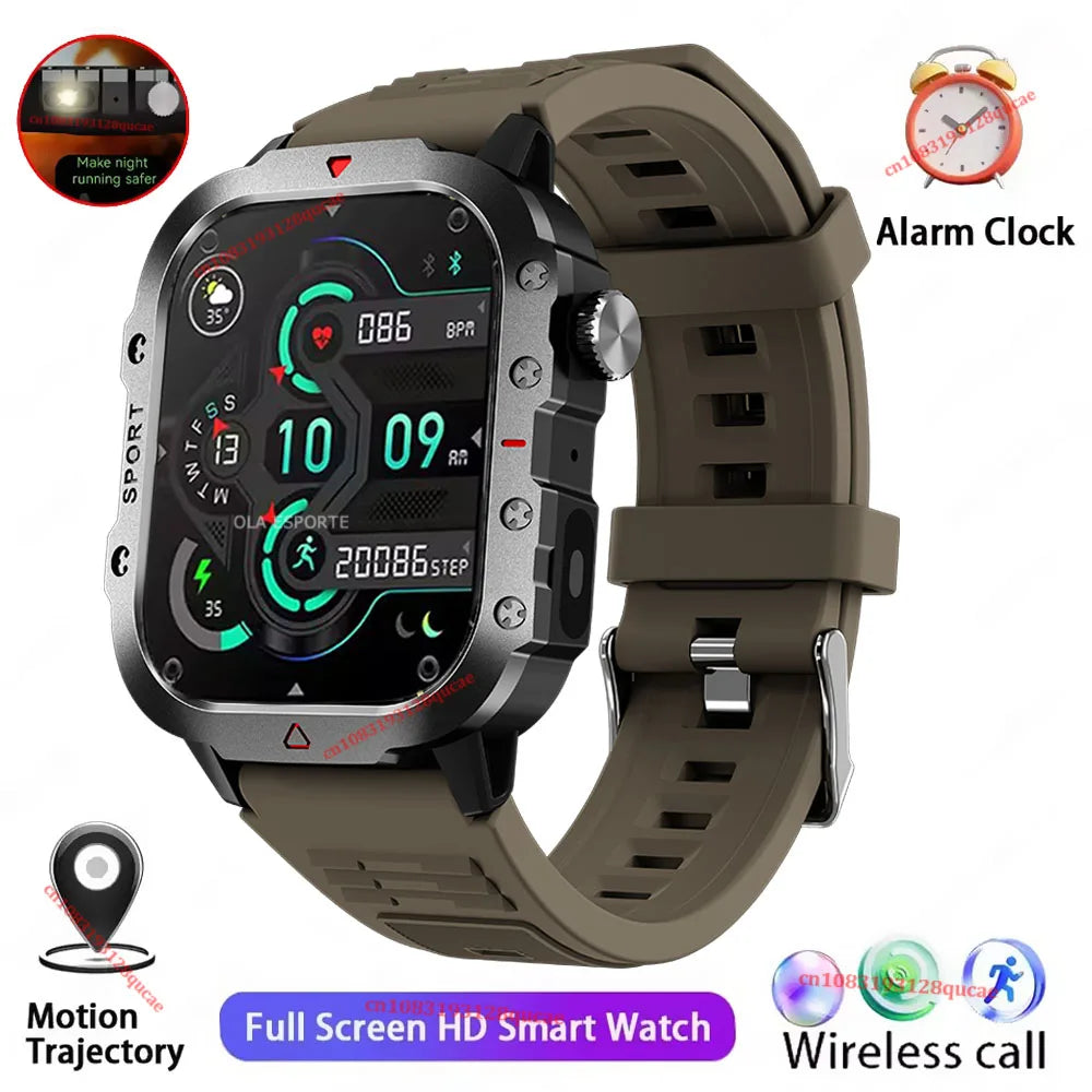 Reloj inteligente militar para hombre 2026, IP67 3ATM, rastreador de ejercicios deportivos al aire libre, monitor de salud de presión arterial, llamadas BT, reloj inteligente con GPS