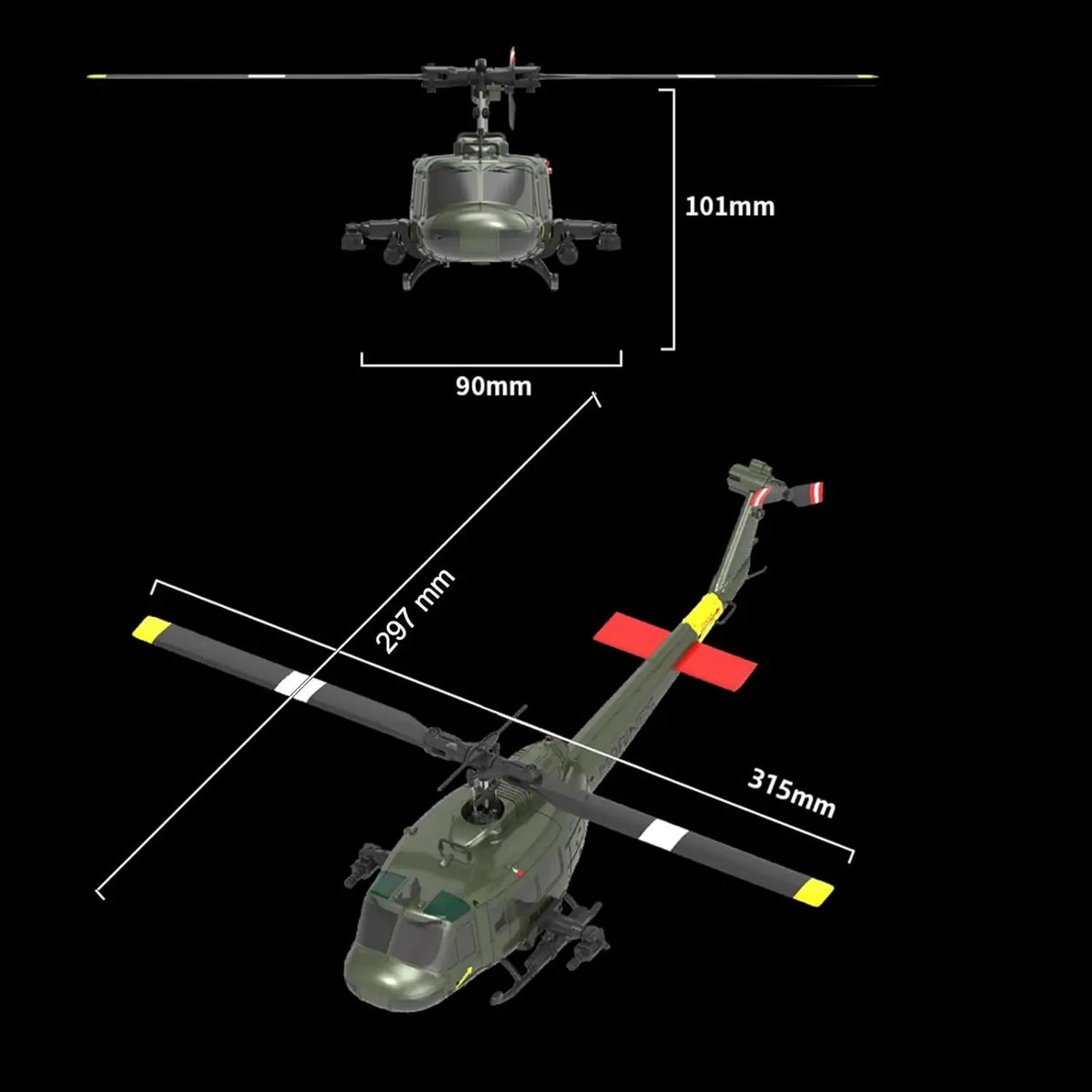 Helicóptero de control remoto F07 UH-1, 2,4 Ghz, 6 canales, RC, helicóptero Heli sin alerón, giroscopio de 6 ejes, mot sin escobillas flotante de altitud