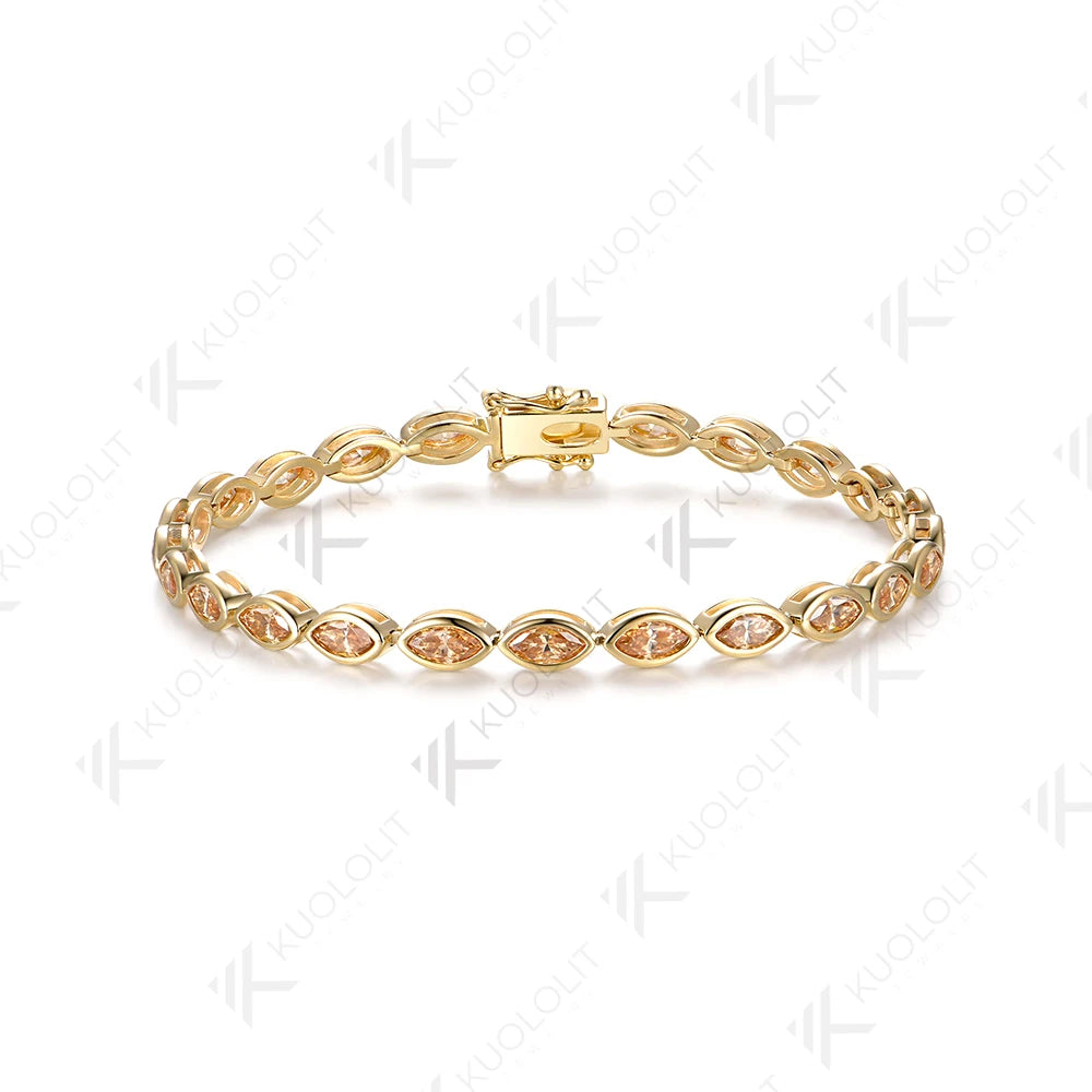 Pulsera Kuololit de Moissanita Champagne de 7.2CTW para Mujer, Oro Amarillo Sólido de 14K/10K, Corte Marquesa, para Regalos de Lujo en Fiestas Navideñas