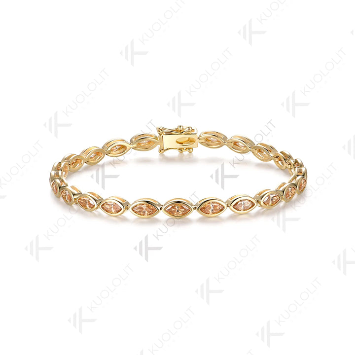 Pulsera Kuololit de Moissanita Champagne de 7.2CTW para Mujer, Oro Amarillo Sólido de 14K/10K, Corte Marquesa, para Regalos de Lujo en Fiestas Navideñas
