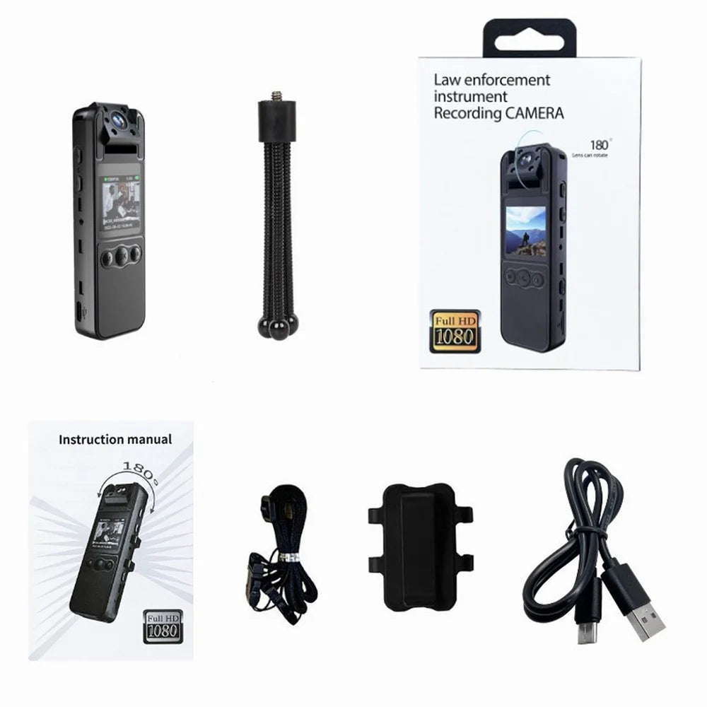 Nueva Mini cámara HD de 1080P, grabadora de vídeo Digital portátil BodyCam 180, cámara de policía de visión nocturna infrarroja giratoria, videocámara pequeña
