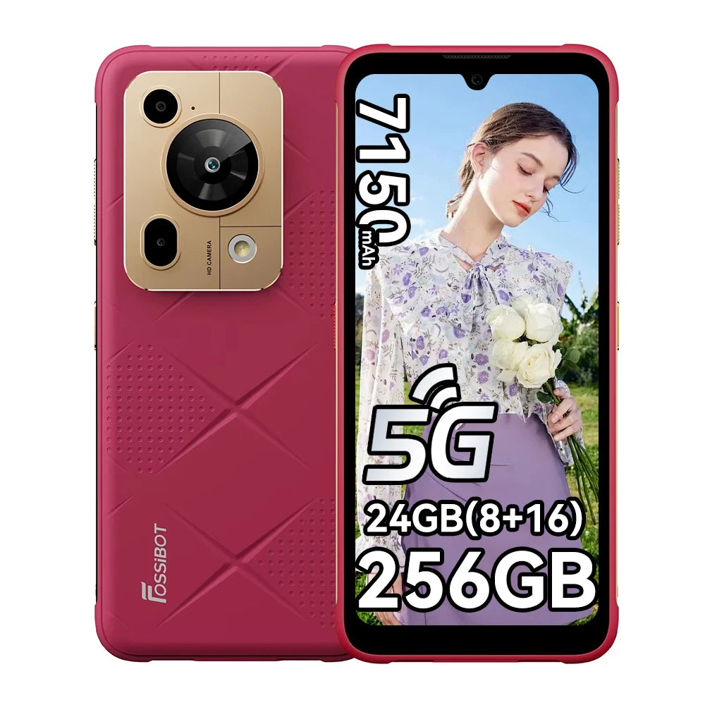 Smartphone resistente Fossibot F112 Pro 5G Android 14, 24 GB (8+16) 256 GB, pantalla HD+ de 6.88", batería de 7150 mAh, cámara de 50 MP, teléfono móvil con NFC