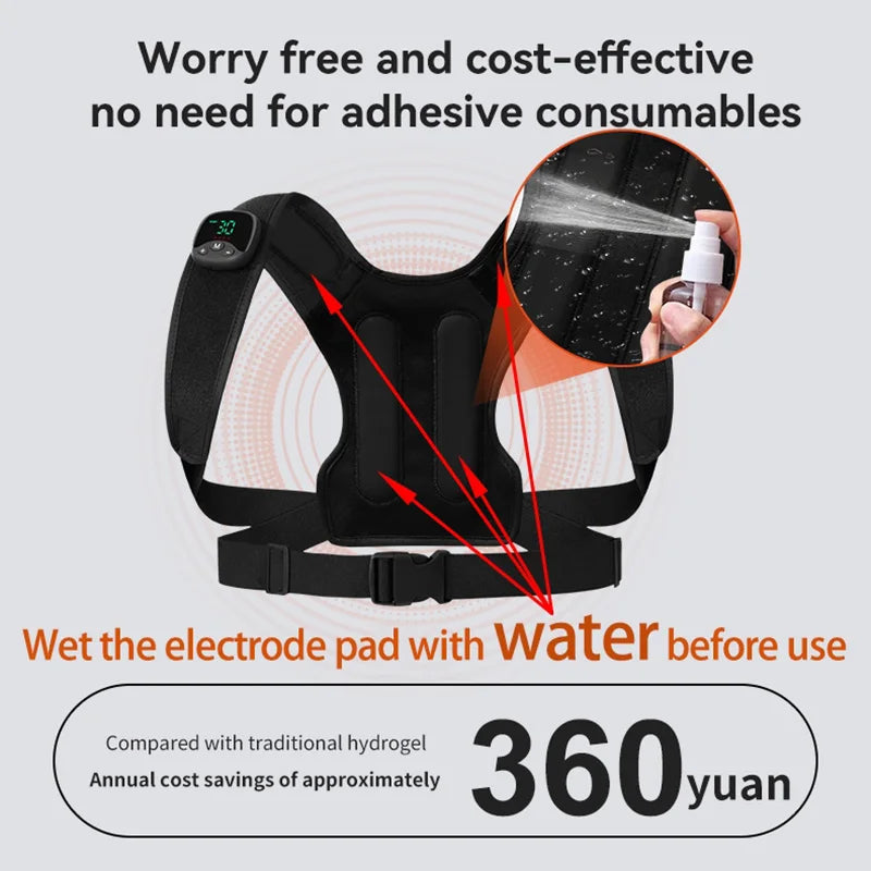 Estimulador muscular eléctrico EMS, masajeador para aliviar el estrés con vibración para espalda y hombros, tóner muscular inteligente, postura corporal correcta, carga USB